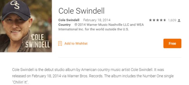 Fotografía - [Offre Alerte] Pays album par Cole Swindell gratuitement sur Google Play Music (uniquement en Murica)